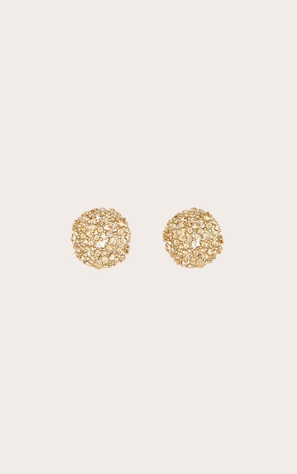 Gold Textured Circular Stud Earrings