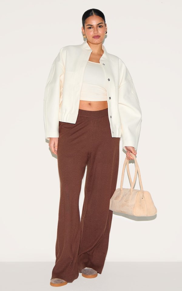 Plus Chocolate Basic Knit Wide Leg Pants