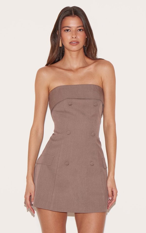 Mushroom Bandeau Foldover Detail Mini Dress