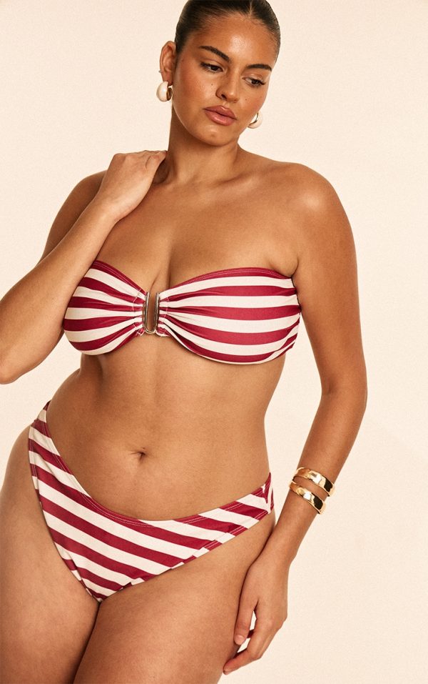 Plus Burgundy Stripe Tanga Bikini Bottoms