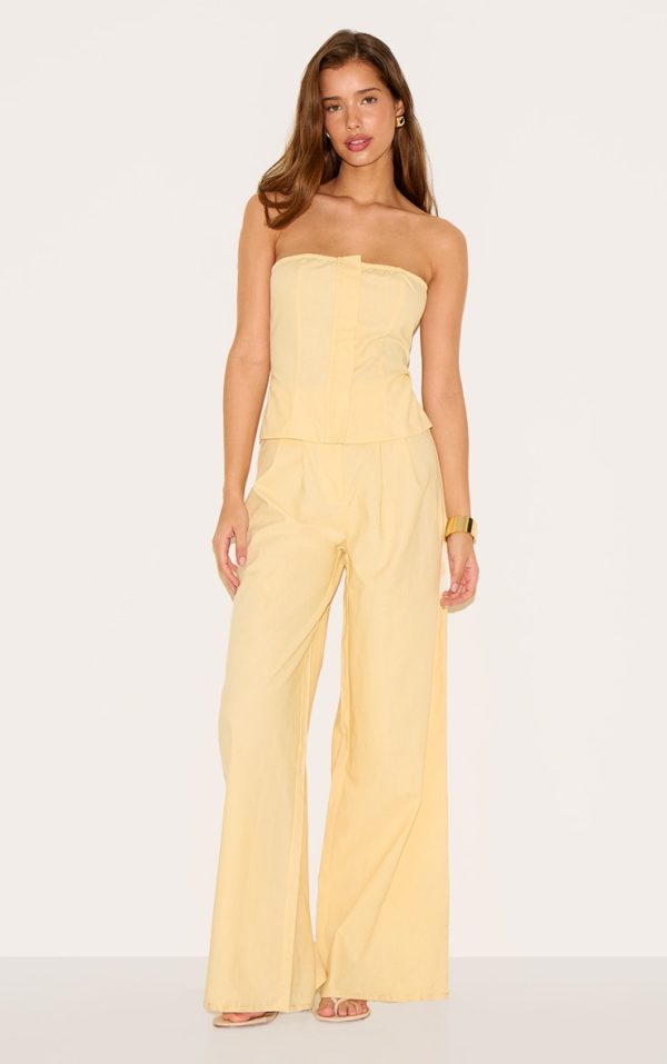 Lemon Linen Blend Tailored Bandeau Wide Leg Jumpsuit