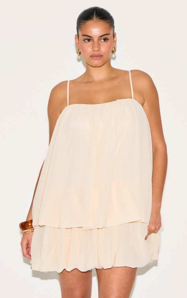 Plus Almond Chiffon Ruched Strappy Shift Dress