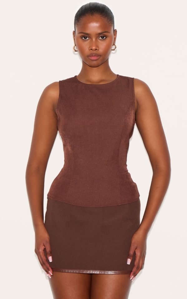 Chocolate Fitted Woven Long Top