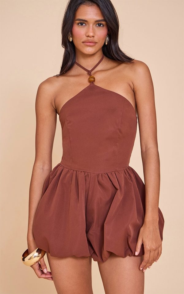 Chocolate Halterneck Puffball Romper