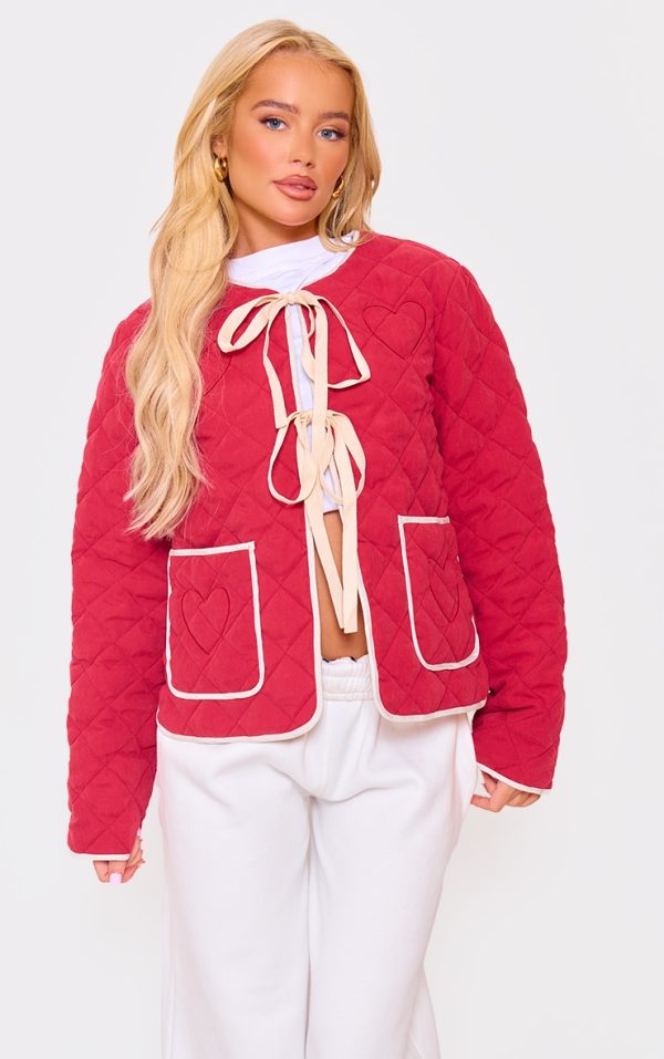 Red Quilted Stitch Detail Lightweight Jacket