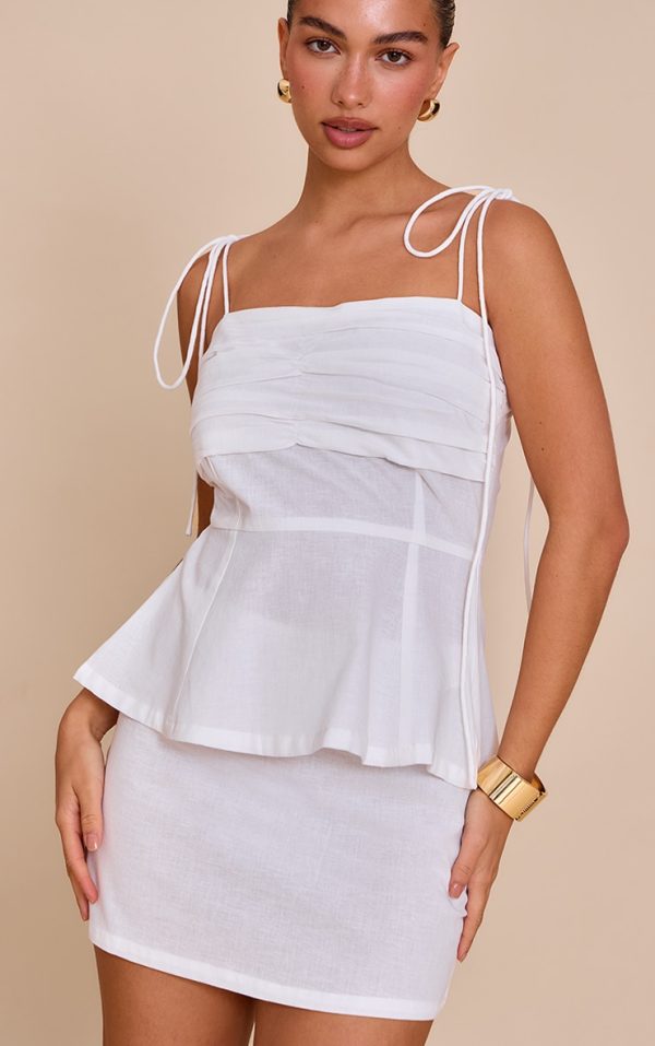 Ivory Linen Look Mid Rise Mini Skirt