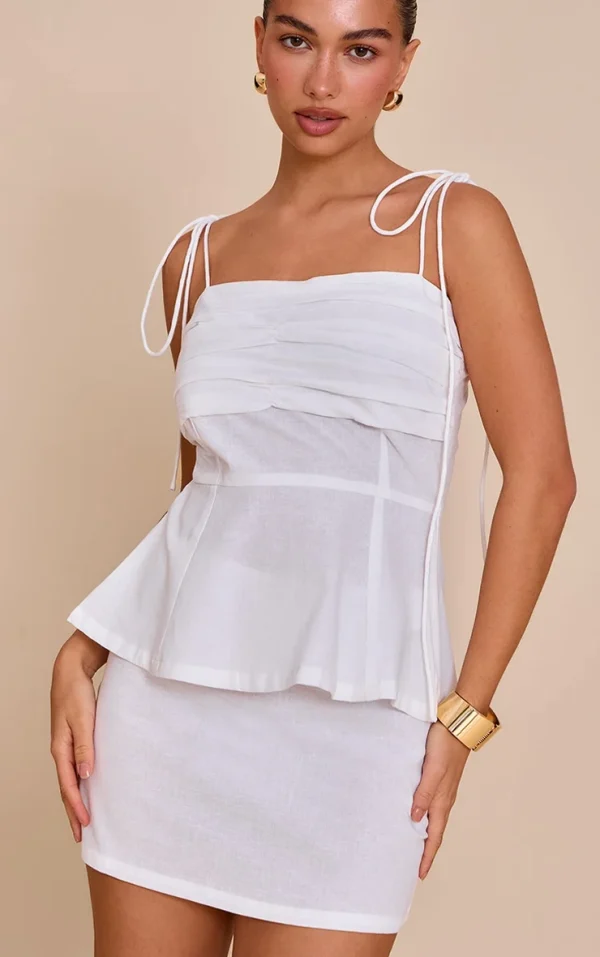 Ivory Linen Look Mid Rise Mini Skirt