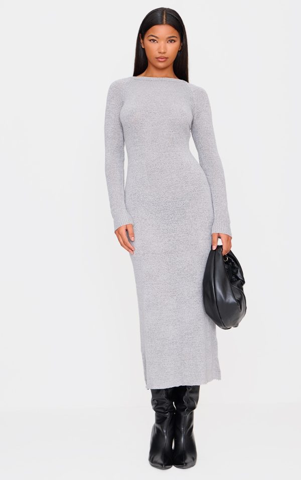 Light Grey Bobble Knit Long Sleeve Maxi Dress