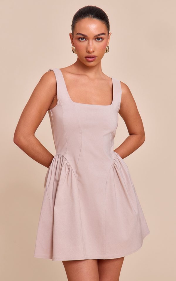 Stone Stretch Woven Scoop Neck Shift Dress
