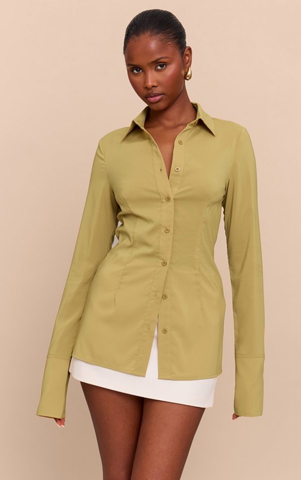 Green Chiffon Fitted Shirt