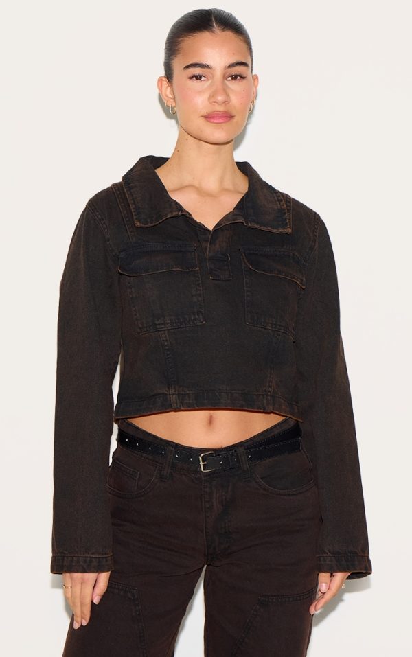 Dark Chocolate Long Sleeve Denim Rugby Shirt