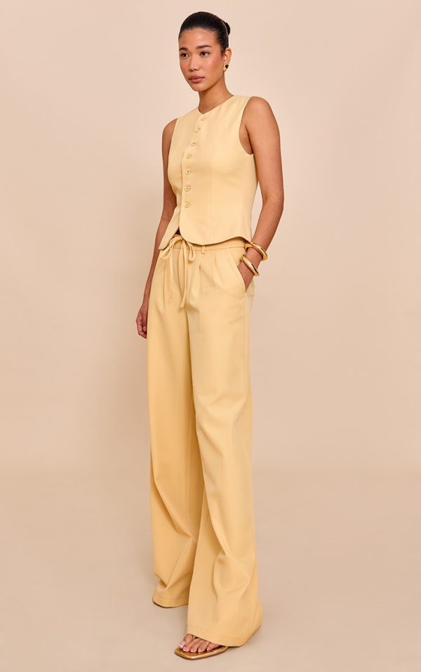 Butter Yellow Tailored Tie Detail Woven Wide Leg Pants