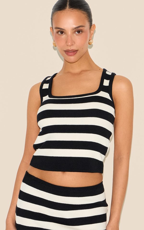 Petite White Stripe Knitted Scoop Neck Tank Top
