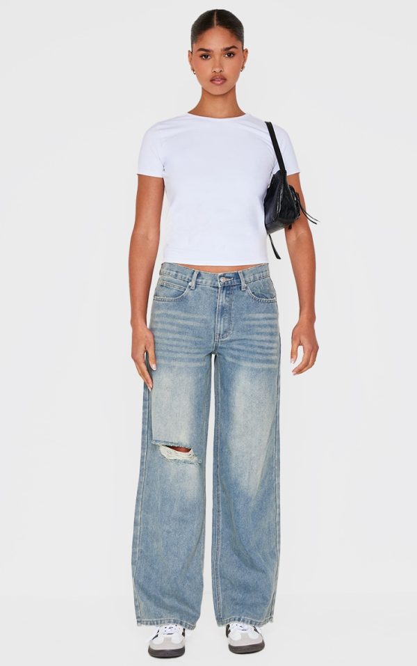 Vintage Ripped Knee Frayed Hem Boyfriend Jeans