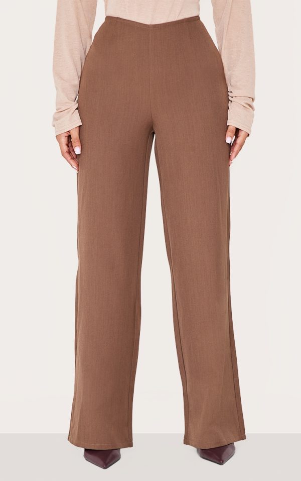 Petite Taupe Woven V-front Wide Leg Pants