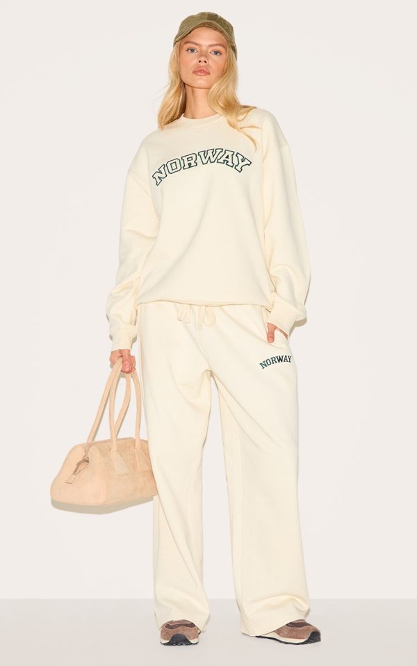 Cream Premium Norway Wide Leg Sweatpants