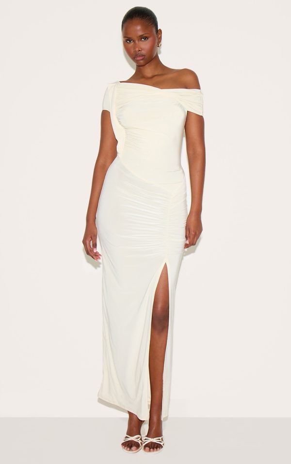 Butter Yellow Slinky Twist Detail Maxi Dress