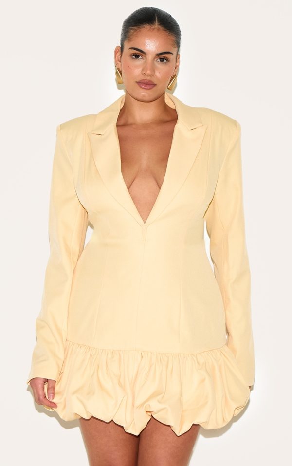 Plus Lemon Plunge Puff Hem Blazer Dress