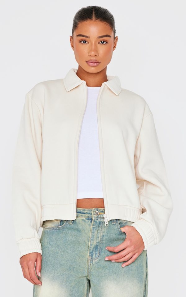 Ecru Zip Through Collared Sweatshirt
