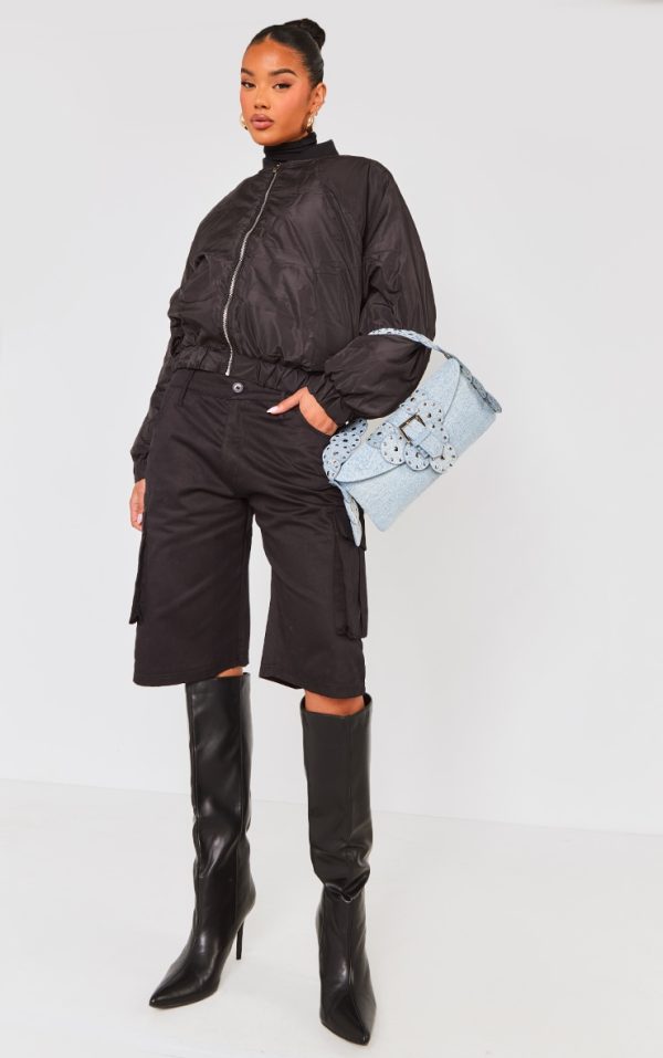 Black Zip Up Puffer Bomber Jacket