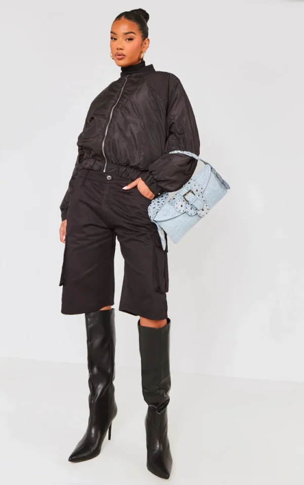 Black Zip Up Puffer Bomber Jacket