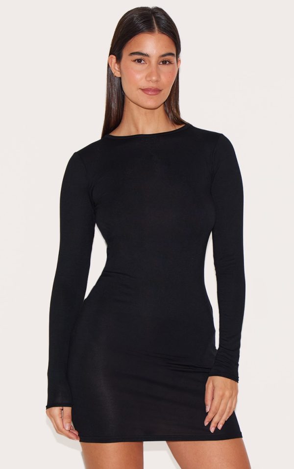 Basic Black Jersey Long Sleeve Bodycon Dress