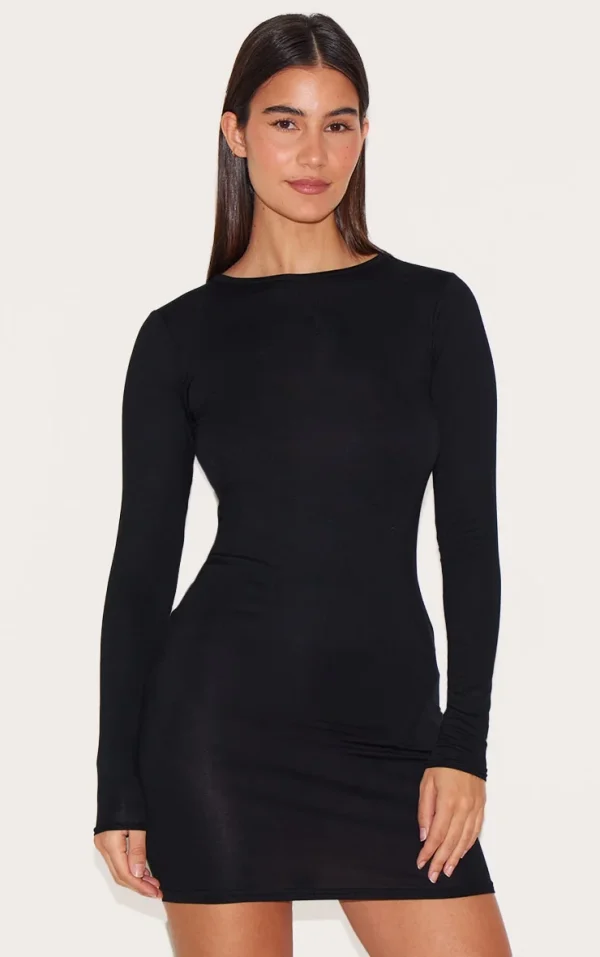 Basic Black Jersey Long Sleeve Bodycon Dress
