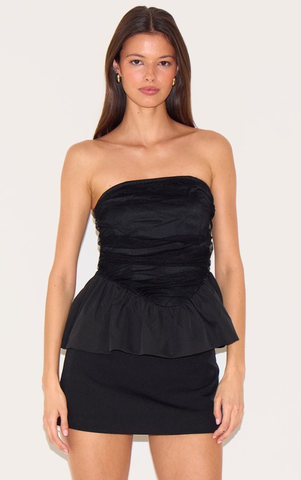 Black Mesh Overlay Peplum Corset