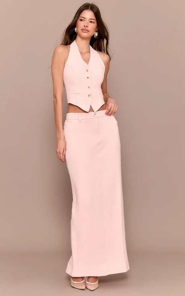 Pale Rose Tailored Woven Maxi Skirt