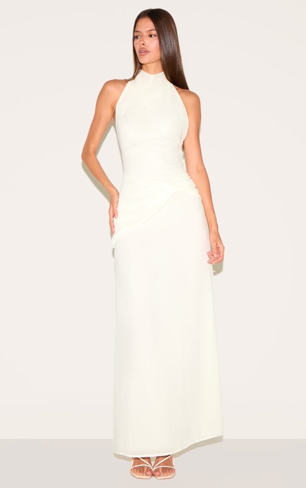 Cream Chiffon Twist Detail Maxi Dress