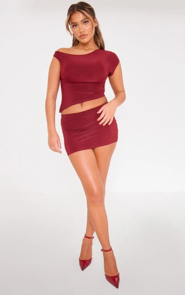 Red Slinky Low Rise Micro Mini Skirt