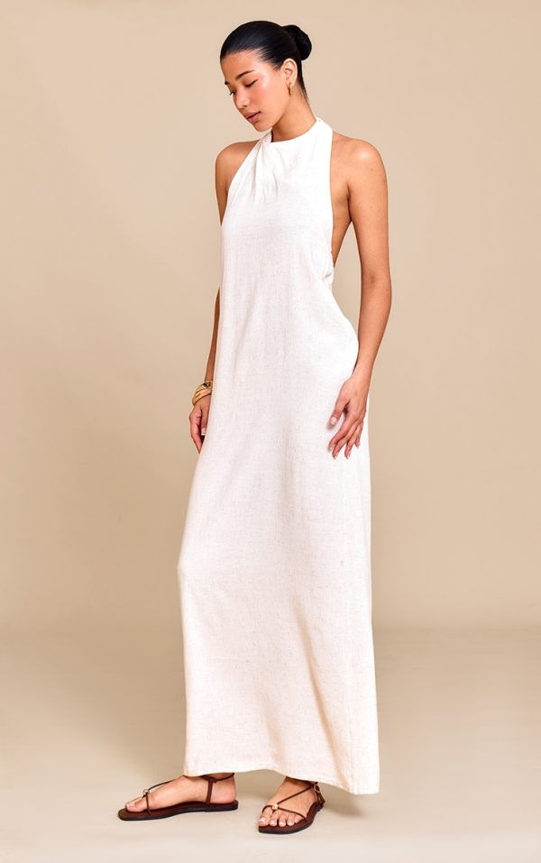 Natural Textured Scoop Back Maxi Dress
