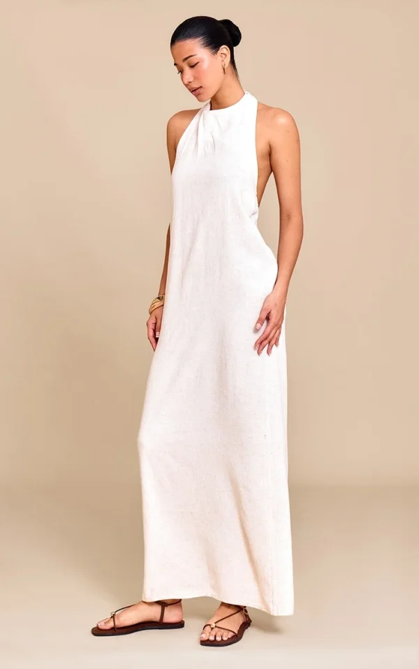 Natural Textured Scoop Back Maxi Dress
