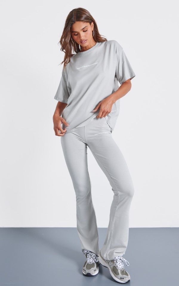 PRETTYLITTLETHING Pale Grey Printed Flared Pants