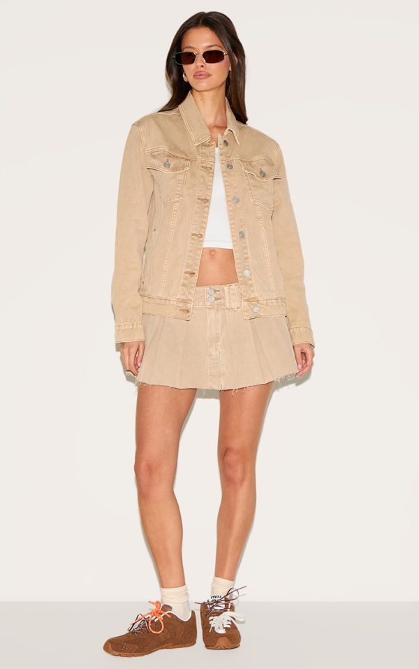 Sand Washed Corduroy Denim Mid Rise Pleated Mini Skirt