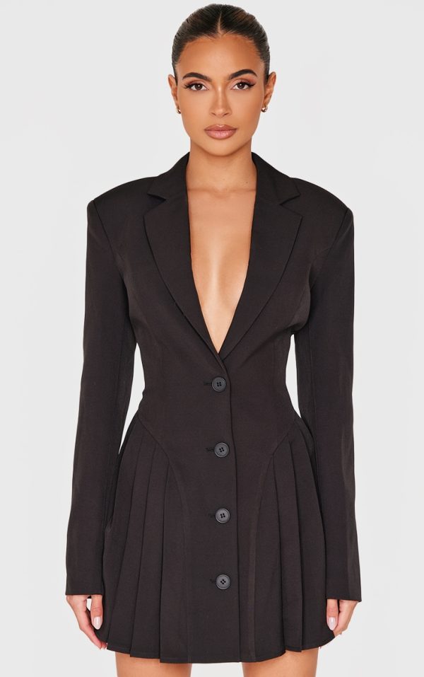 Black Pleated Blazer Mini Dress