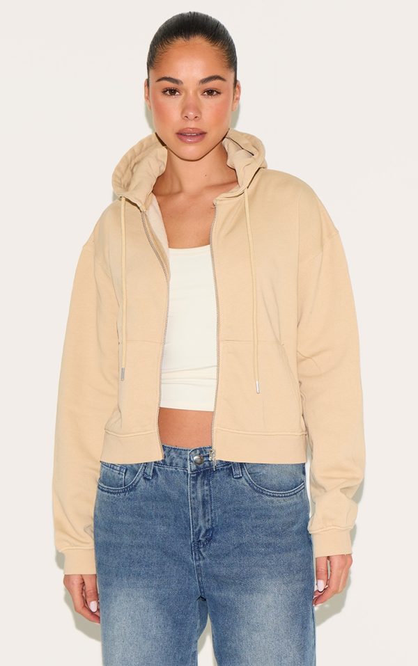 PRETTYLITTLETHING Stone Washed Embroidered Zip Up Hoodie