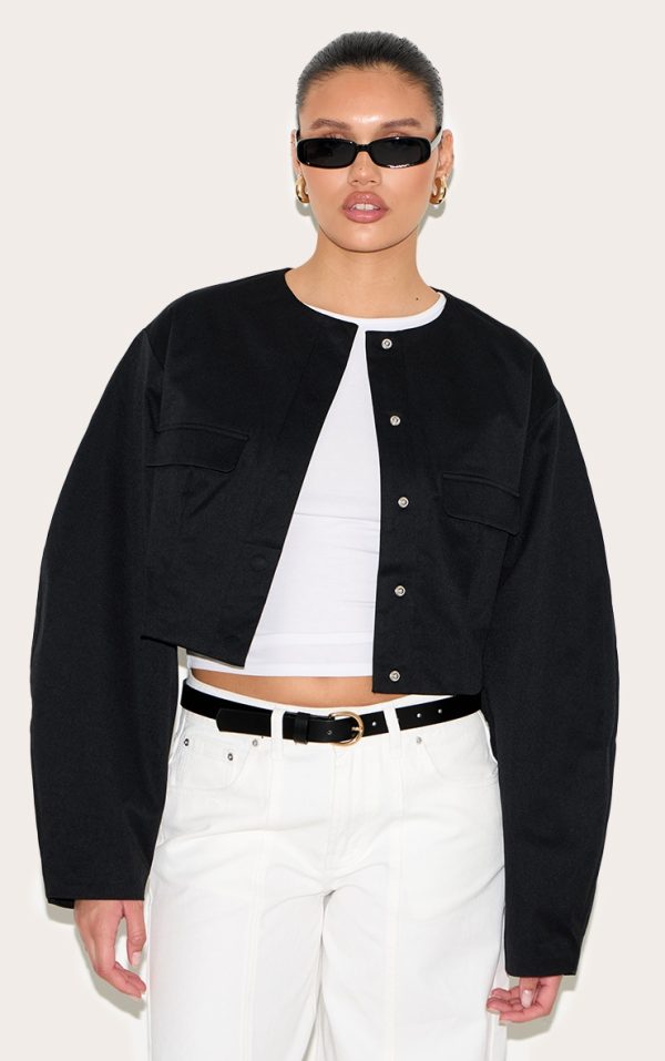 Black Cocoon Sleeve Cropped Blazer