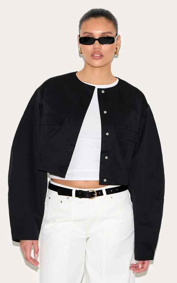 Black Cocoon Sleeve Cropped Blazer