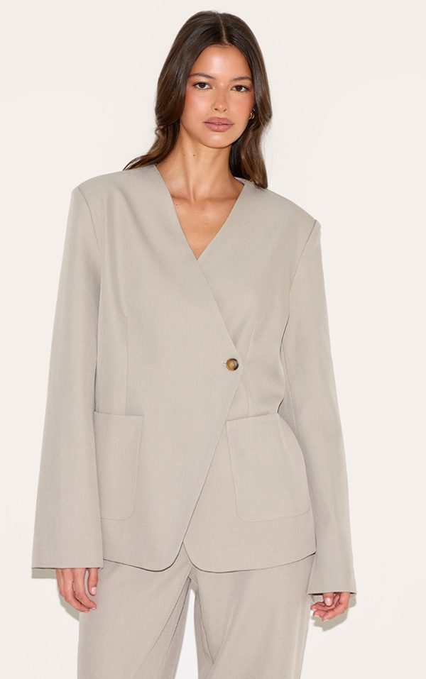 Sand Tailored Woven Asymmetric Blazer