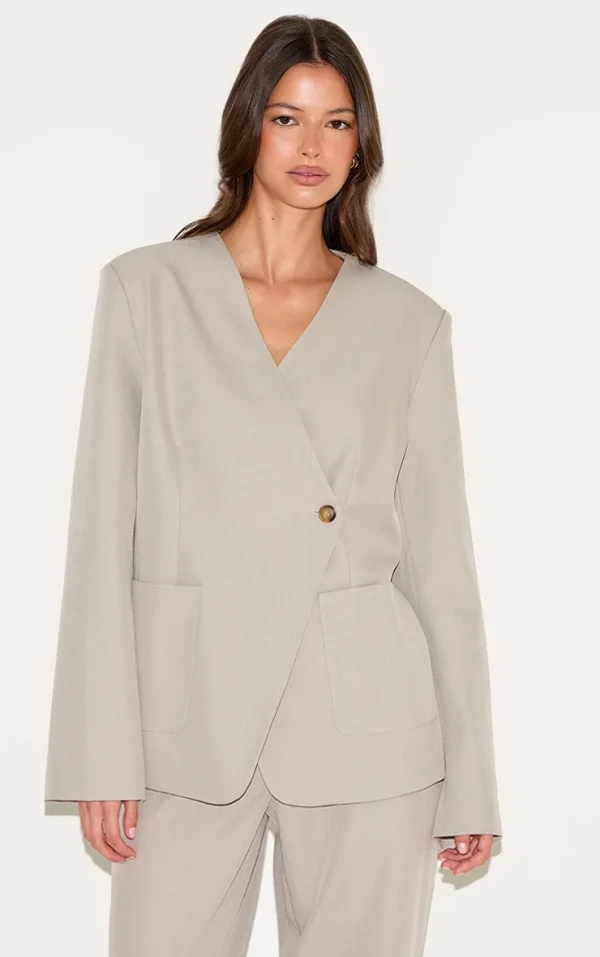 Sand Tailored Woven Asymmetric Blazer