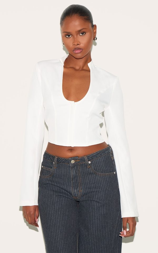 White Plunge Scoop Neck Shirt