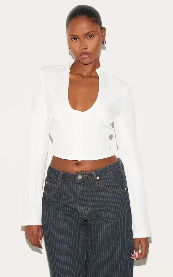 White Plunge Scoop Neck Shirt