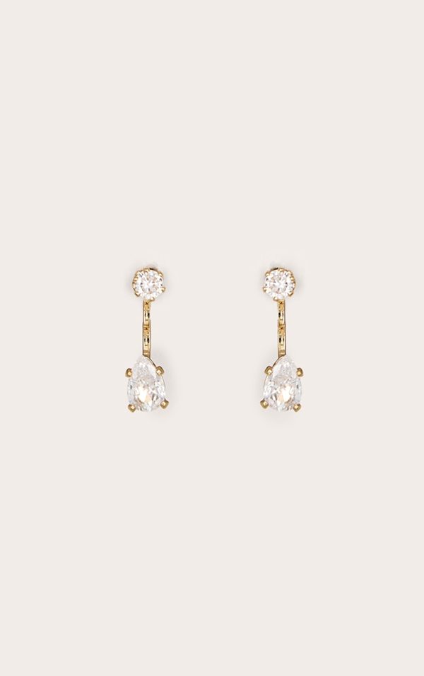 Gold Curved Diamante Detail Earrings