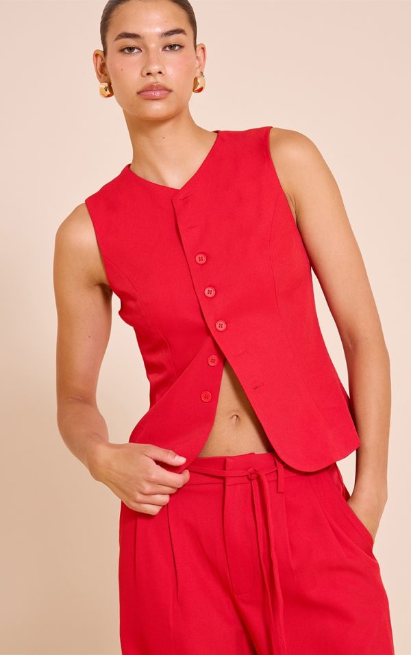 Tomato Red Tailored Woven Vest