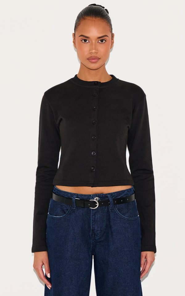 Black Button Up Fitted Sweatshirt