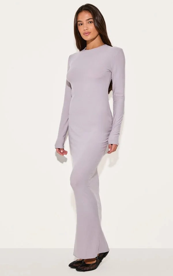 Light Grey Soft Touch Long Sleeve Maxi Dress