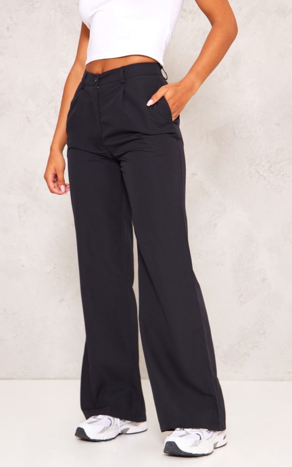 Black Peach Skin Straight Leg Pants