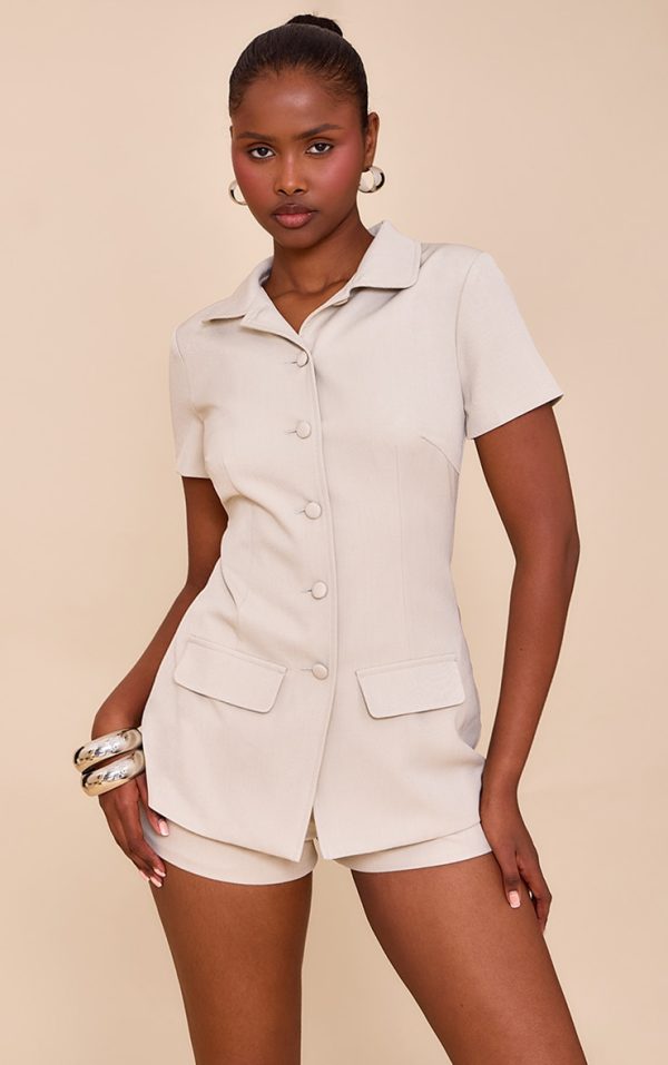 Clay Woven Tailored Short Sleeve Romper