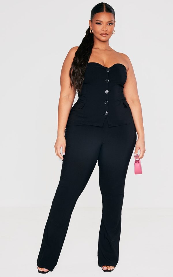 Plus Black Stretch Woven Flare Leg Pants